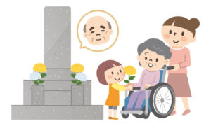 Illustration of a family visiting a grave
